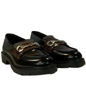 Black and Brown Loafers with Chain Detail